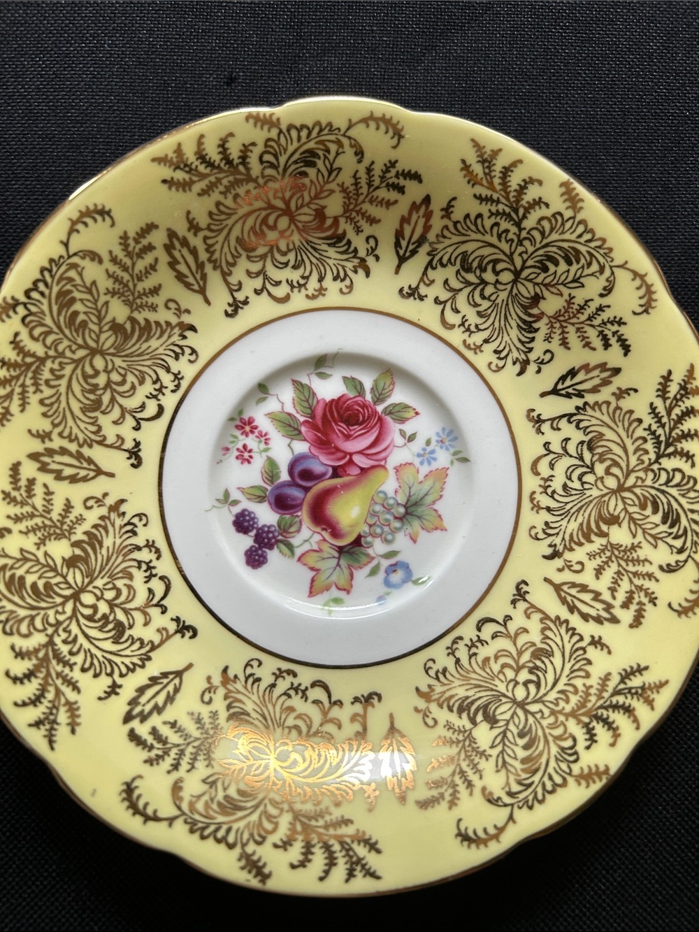 PARAGON Yellow and Gold Floral Fruit Center Porcelain Sauser